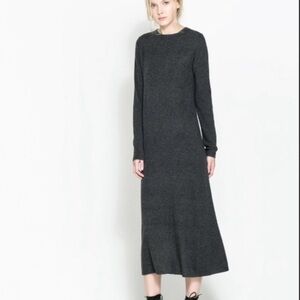 Zara Gray Sweater Maxi Midi Dress Small Long Sleeve NEW